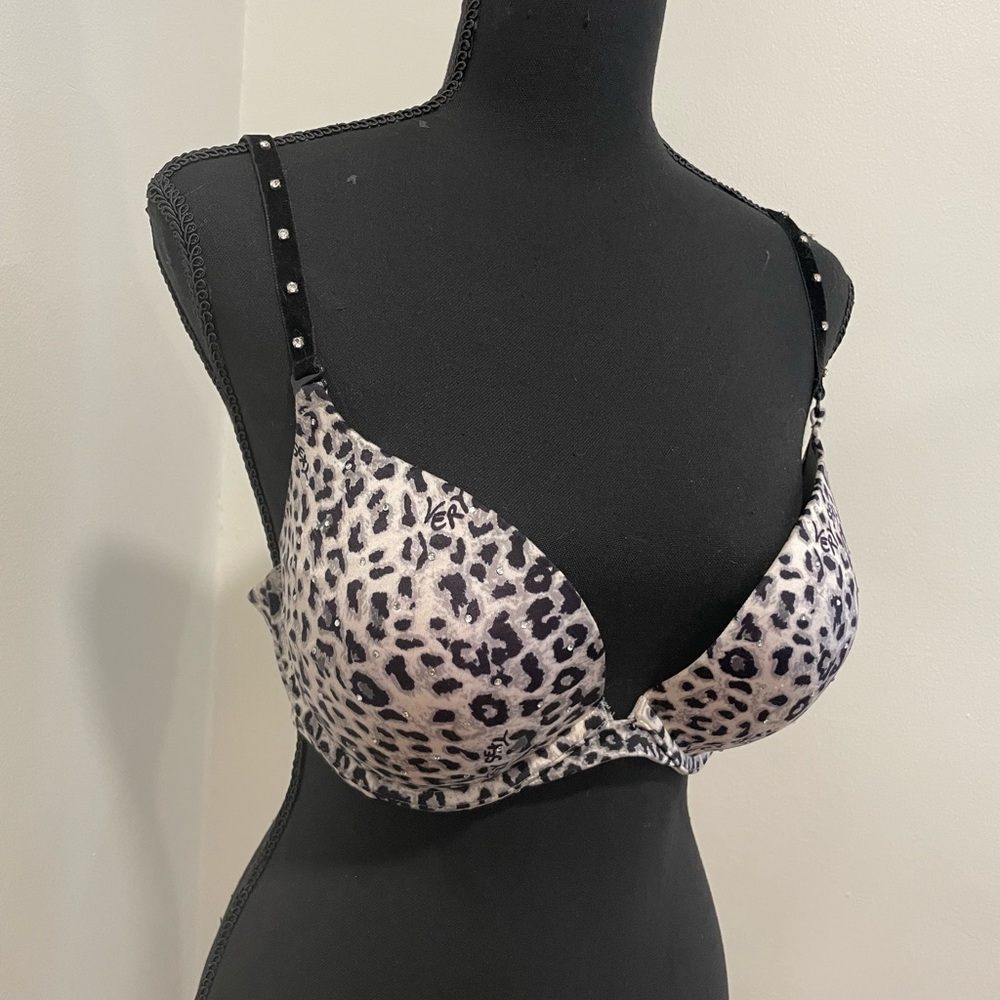 Snow Leopard Print Women's Bra Victoria’s Secret Very Sexy Push Up 36D velvet - Picture 2 of 8